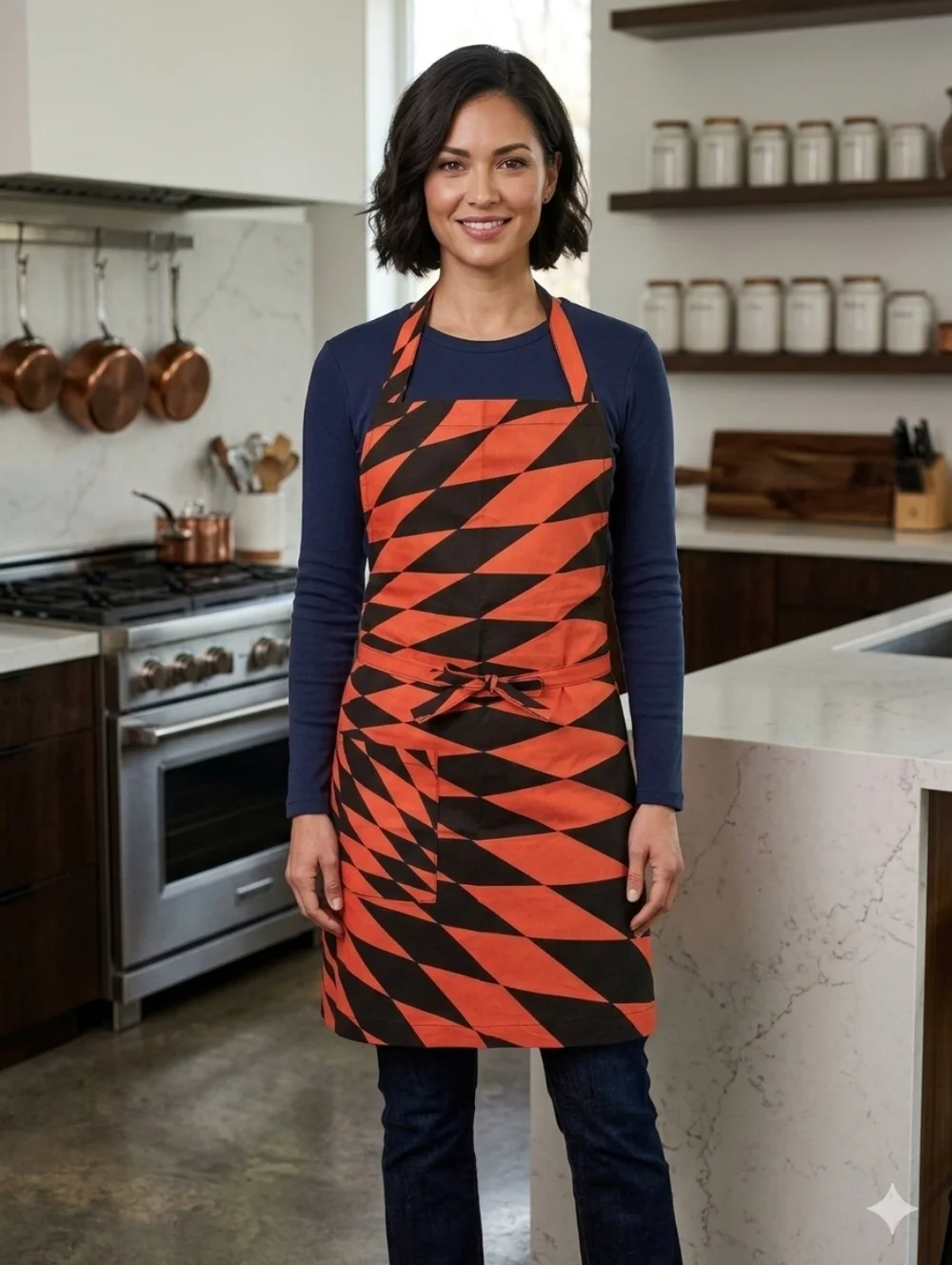 Apron Unisex M/L Black Red Diamond Pocket Extra Long Ties Bib Artist Handcrafted